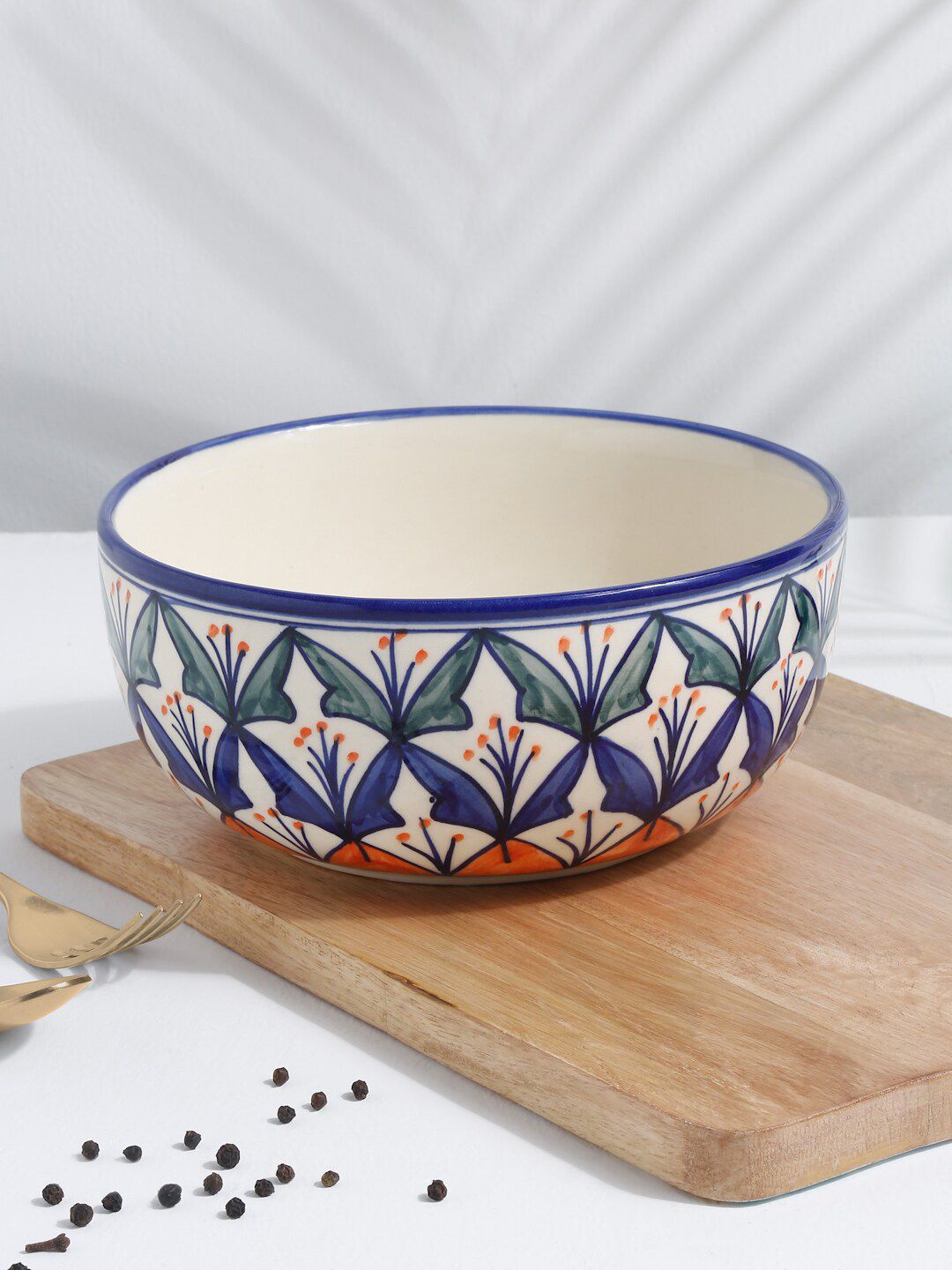 EK BY EKTA KAPOOR Off White Printed Ceramic Glazed Serving Bowl Price in India