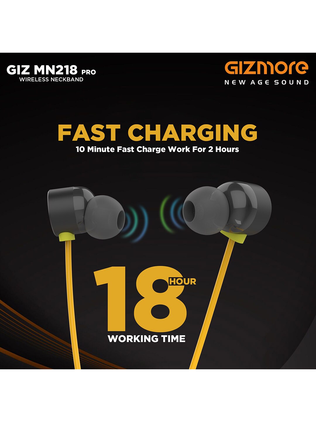 GIZMORE Yellow Solid GIZ MN218Pro In-Ear Neckband Price in India