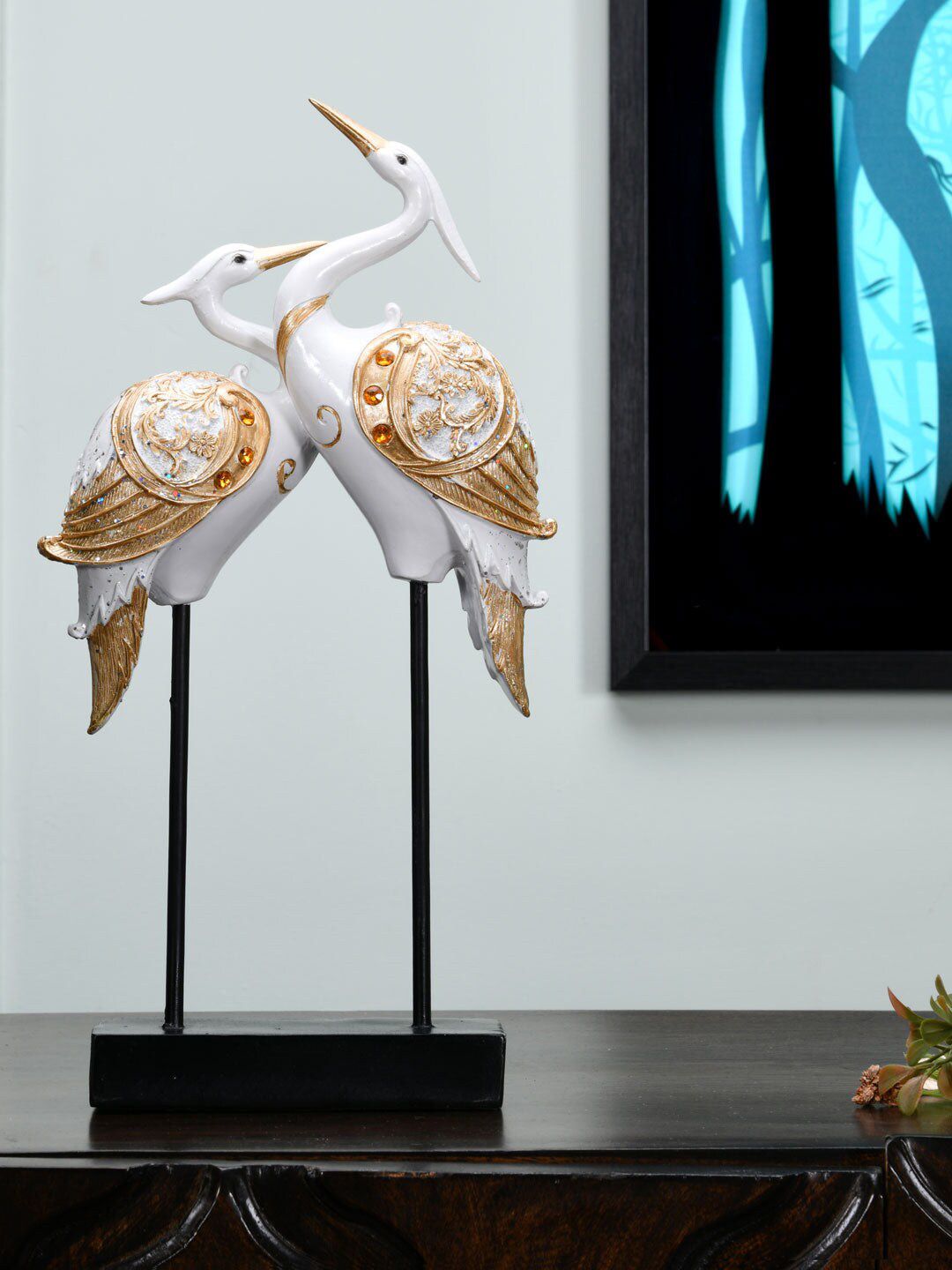 Athome by Nilkamal Gold-Toned & White Mother Son Swan Showpiece Price in India