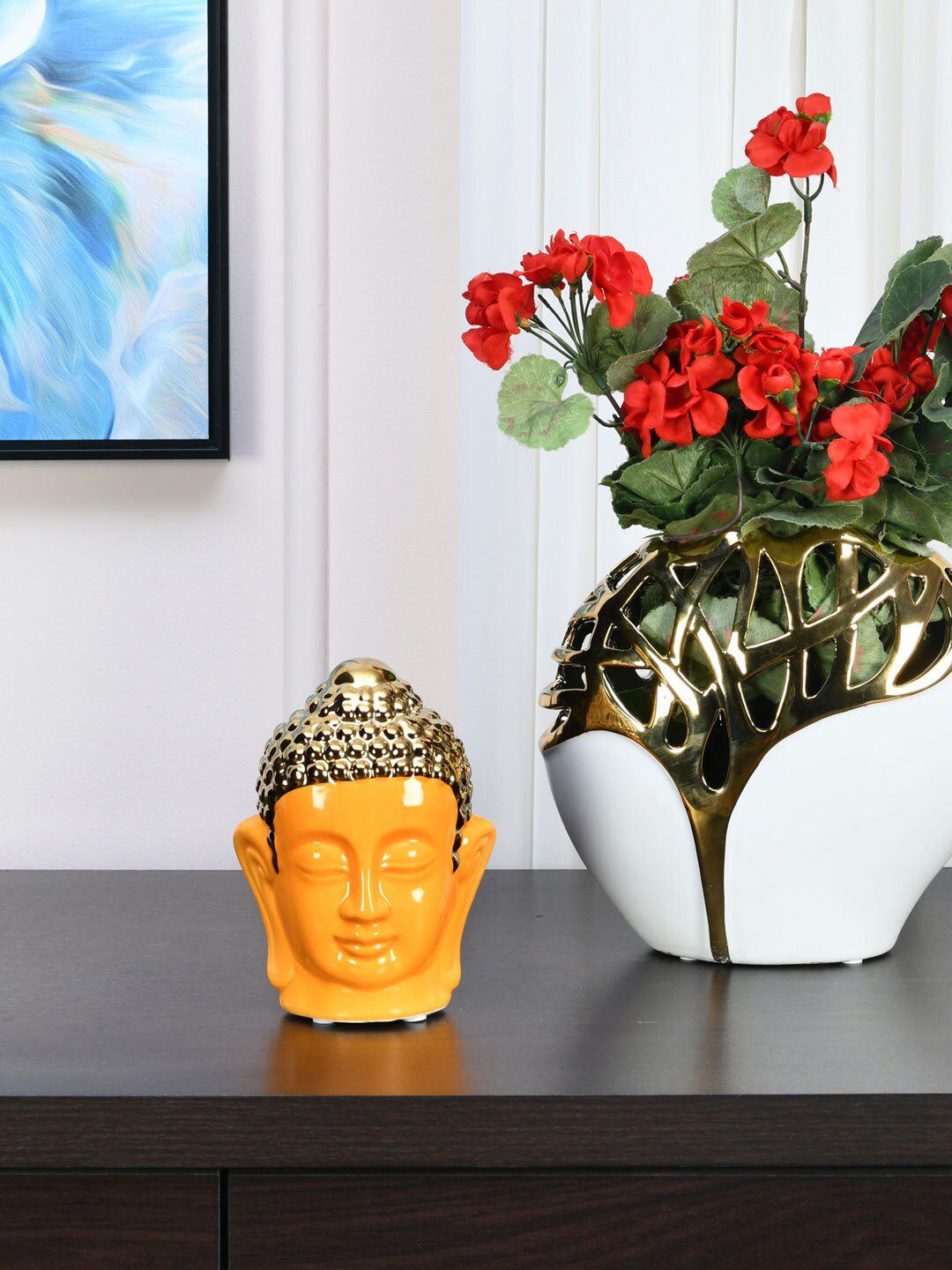 Athome by Nilkamal Mustard Yellow Buddha Face Showpieces Price in India