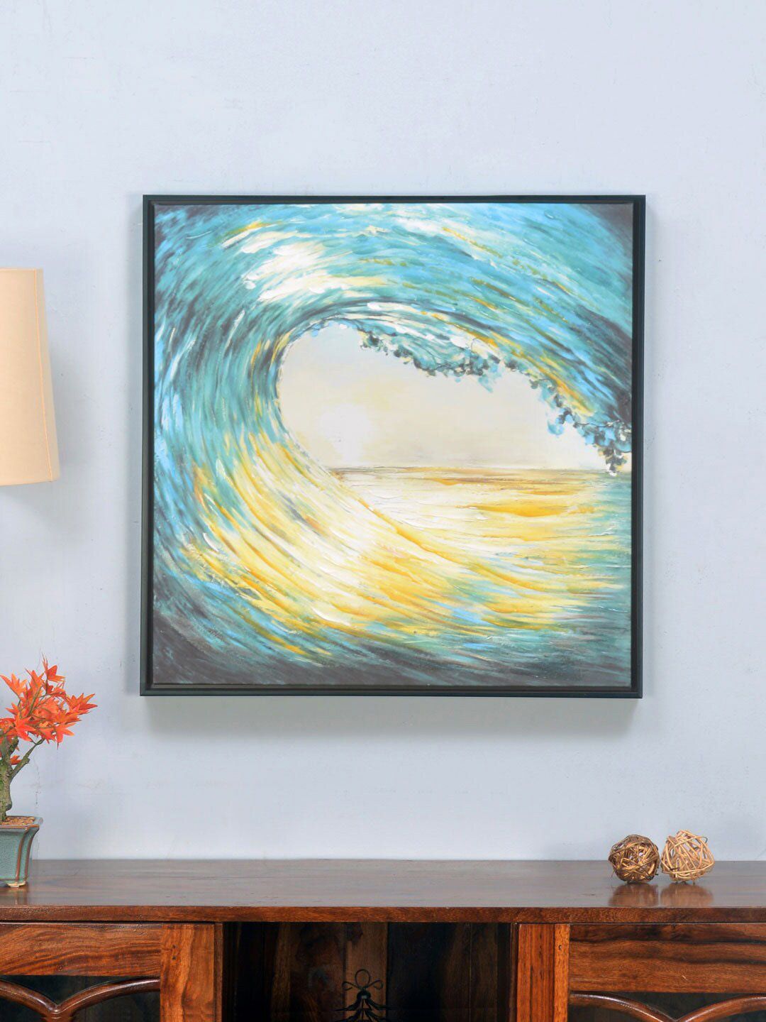 Athome by Nilkamal Sea Green Wave Painting Wall Art Price in India