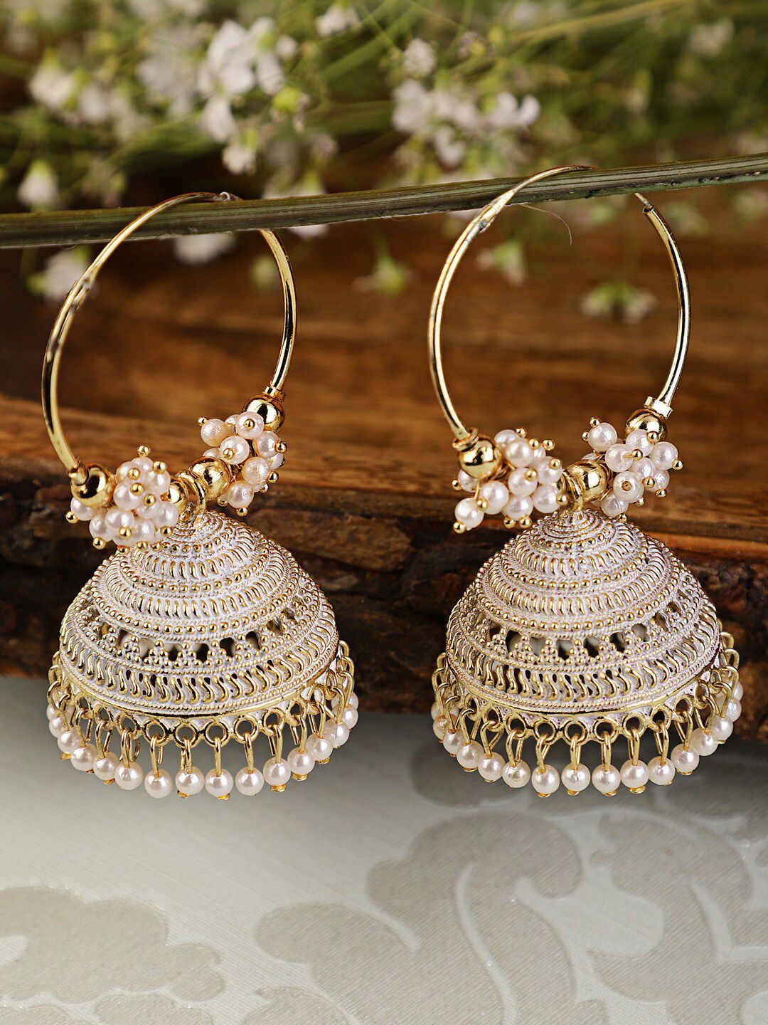 Shining Diva White Contemporary Jhumkas Earrings Price in India