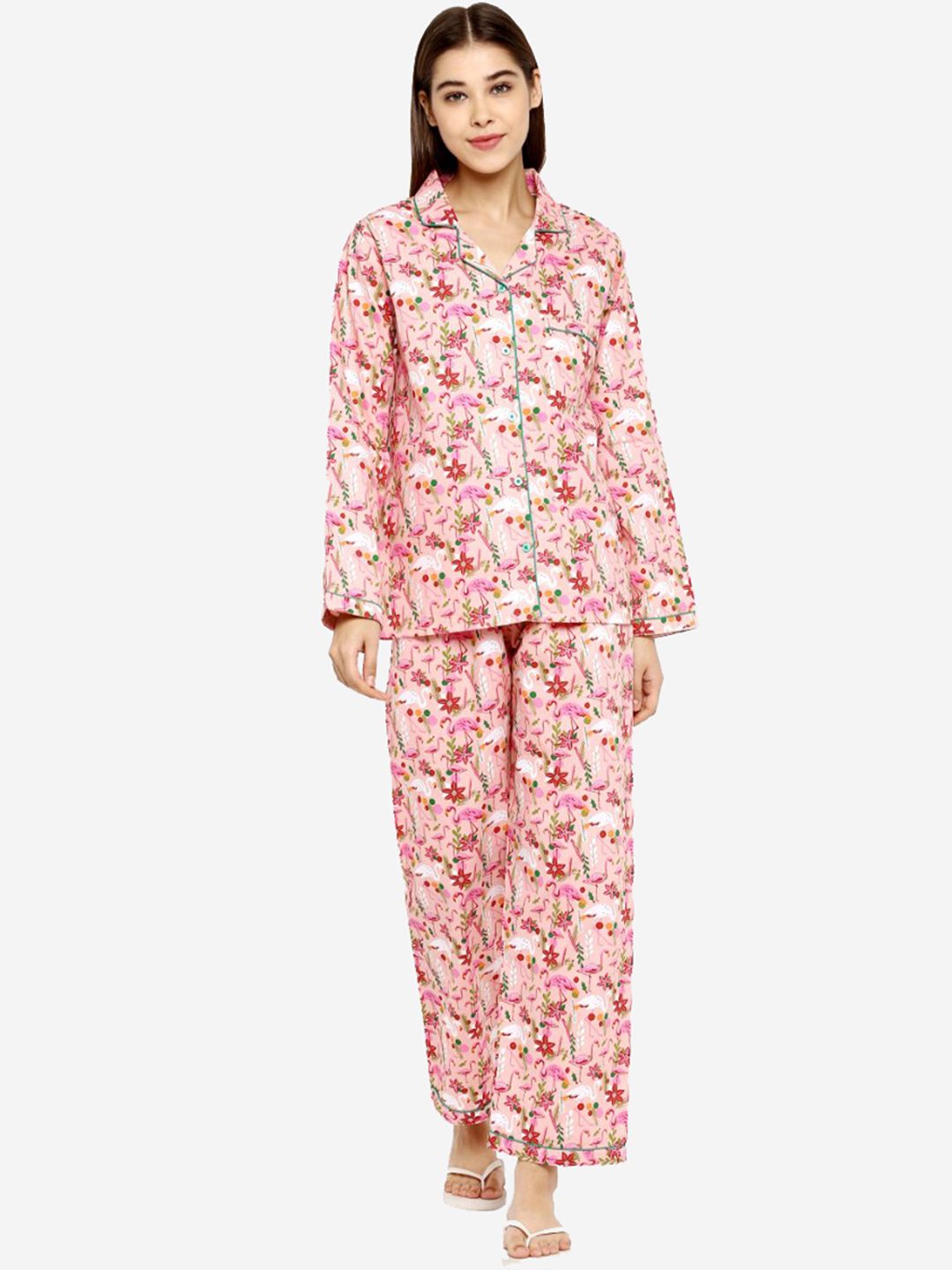 shopbloom Rose Pink Floral Print Pure Cotton Night Suit Price in India