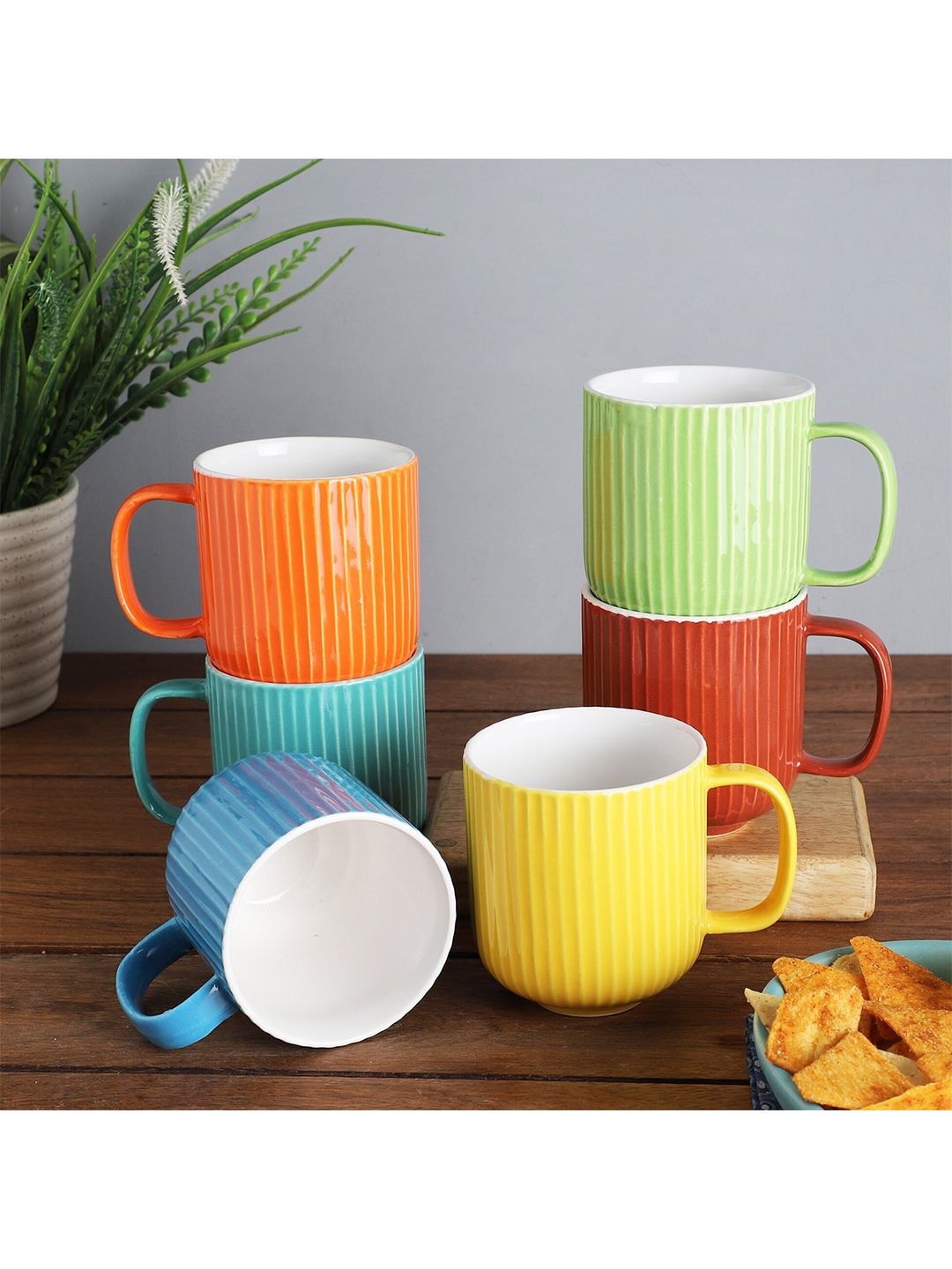 The Decor Mart Set of 6 Textured Ceramic Glossy Cups Price in India