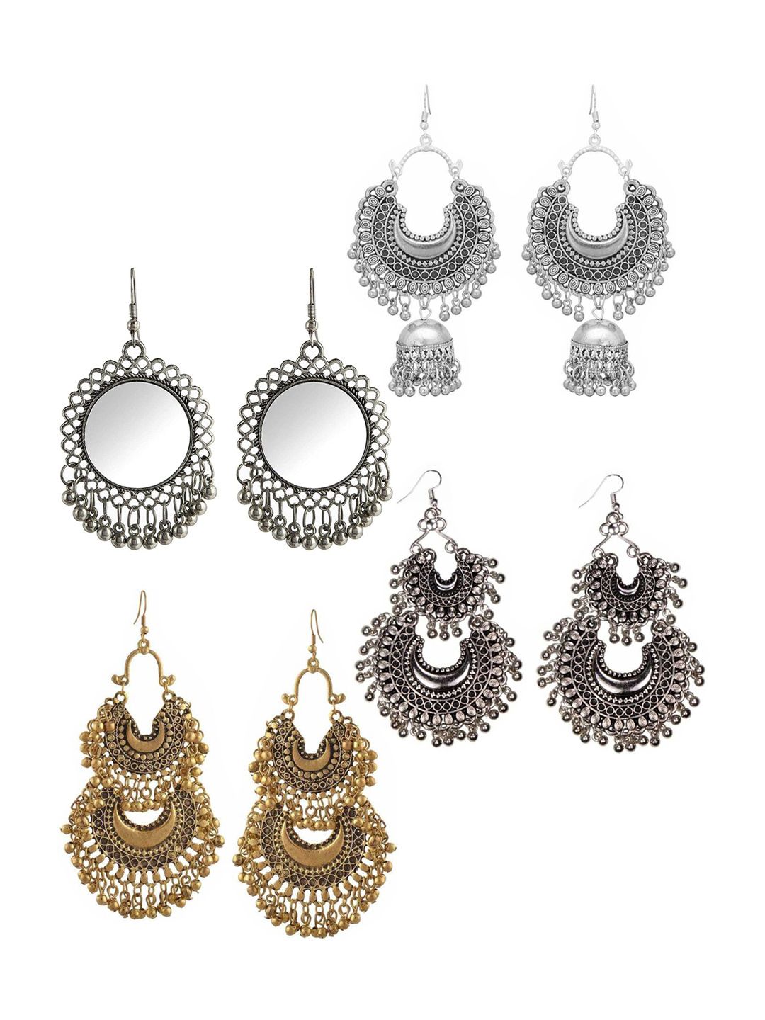 Vembley Silver-Toned Combo of 4 Jhumkas Earrings Price in India