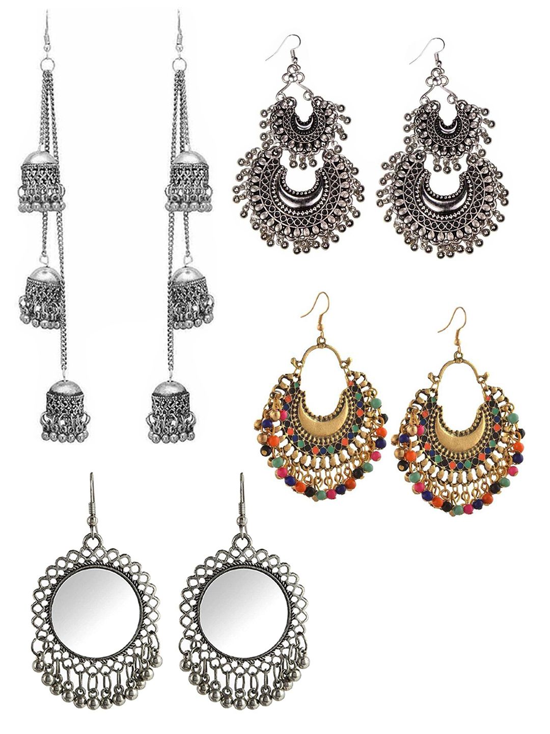 Vembley Silver-Toned Combo of 4 Jhumkas Earrings Price in India