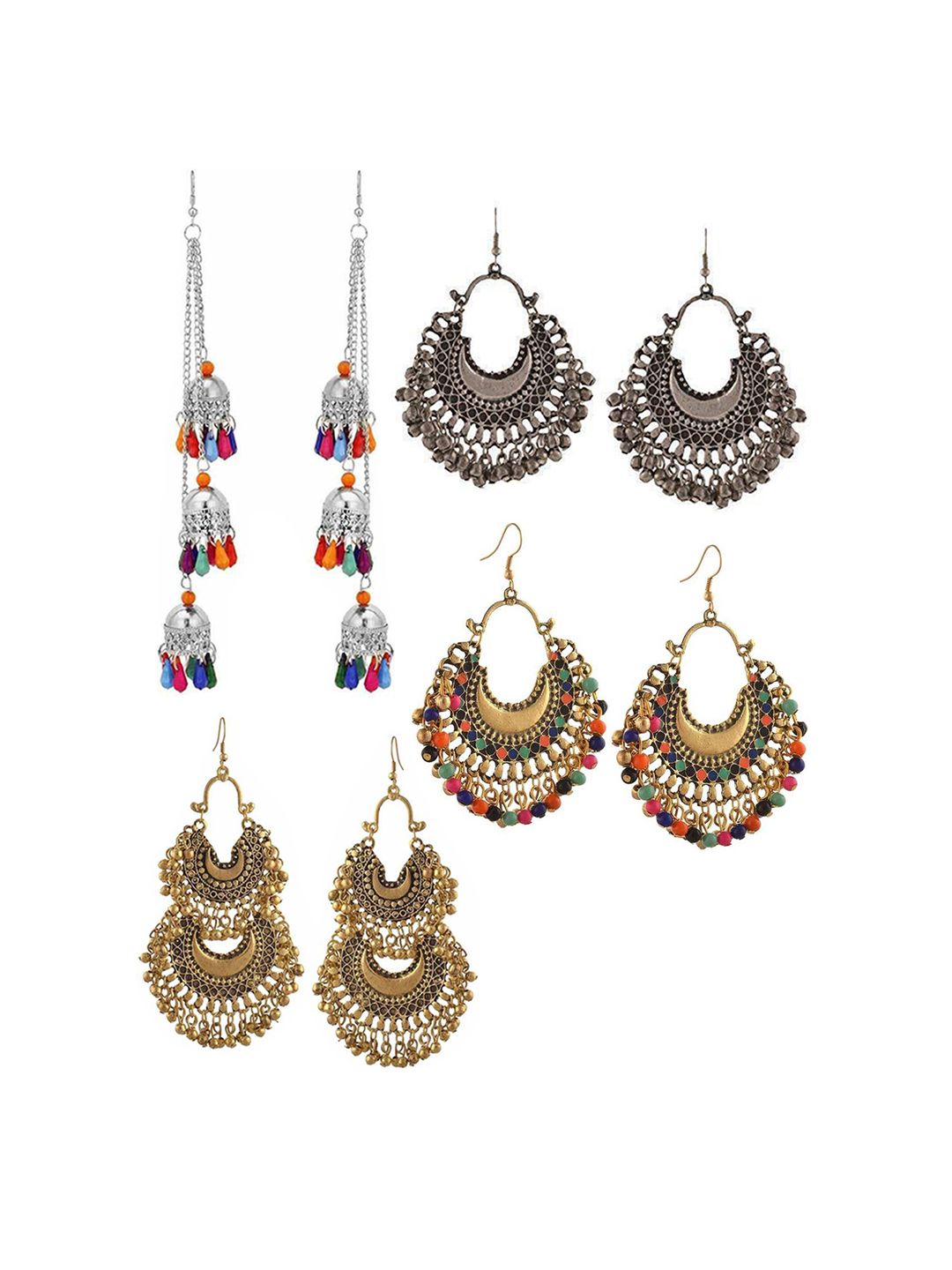 Vembley Silver-Toned Combo of 4 Oxidized Drop Earrings Price in India