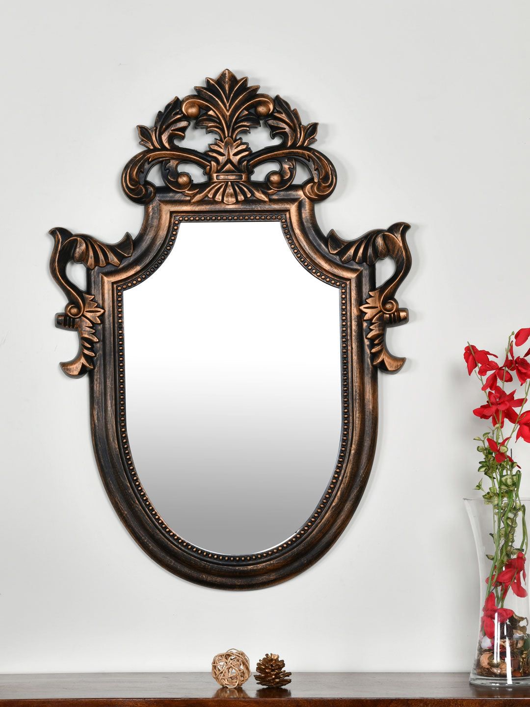 Athome by Nilkamal Brown & Gold-Toned Emphora Mirror Price in India