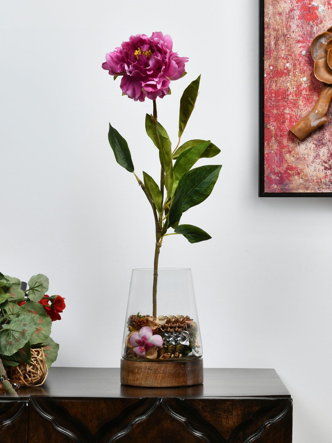 Athome by Nilkamal Transparent & Brown Wooden Cylindric Curve Vase Price in India