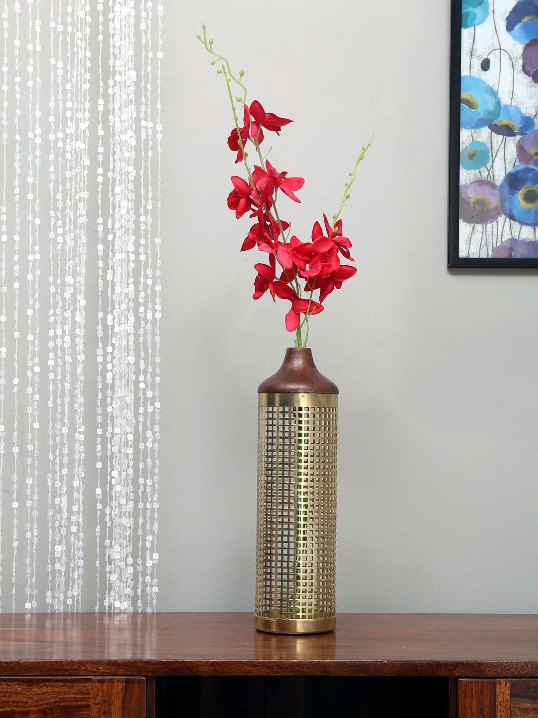 Athome by Nilkamal Golden Lower Jali Cutwork Vase Price in India