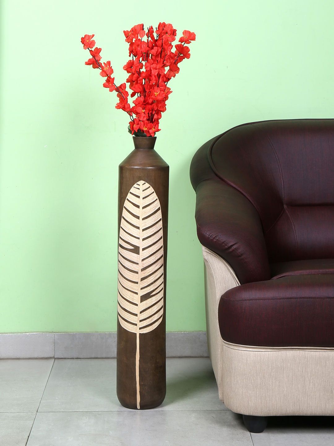 Athome by Nilkamal Brown Banana Leaf Floor Vase Price in India