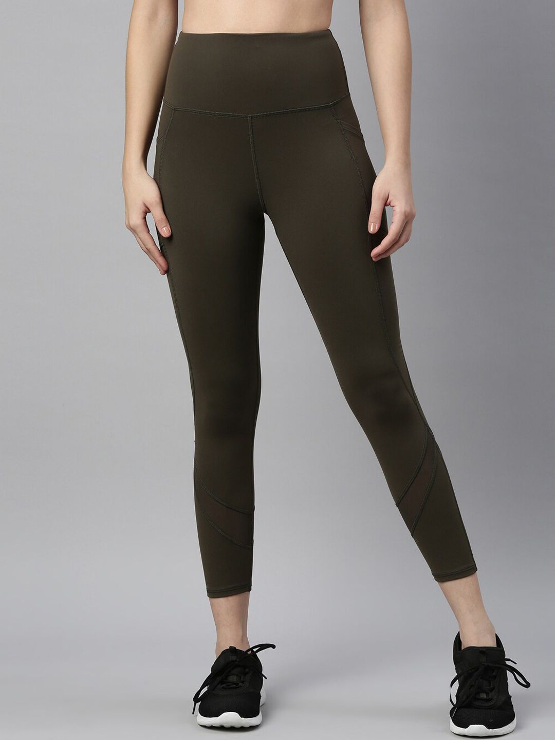 Enamor Women Olive Solid A601-Dry Fit Antimicrobial High Waist Leggings Price in India