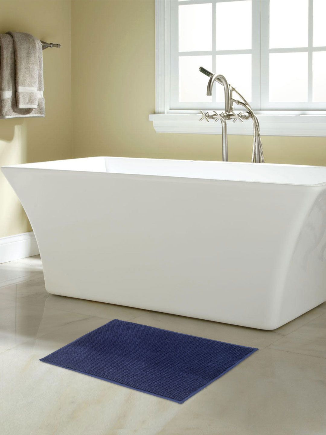 Athome by Nilkamal Blue Textured 110 GSM Anti-Skid Bath Rug Price in India