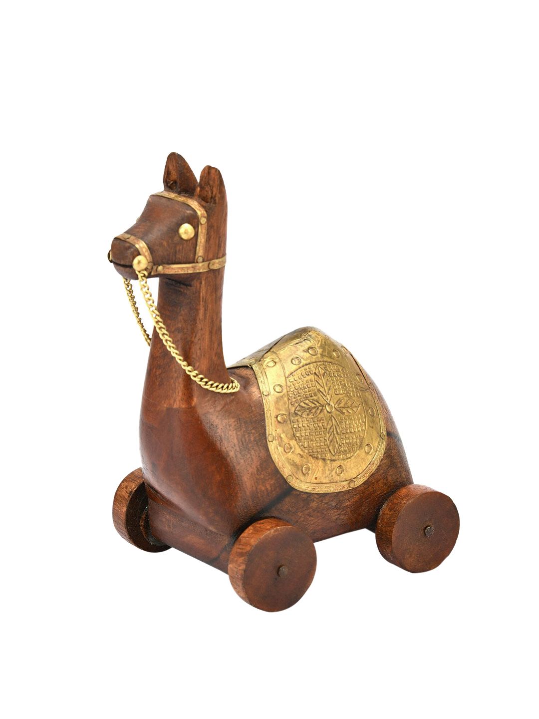 Athome by Nilkamal Brown & Gold-Toned Camel Sitting On Wheel Showpice Price in India