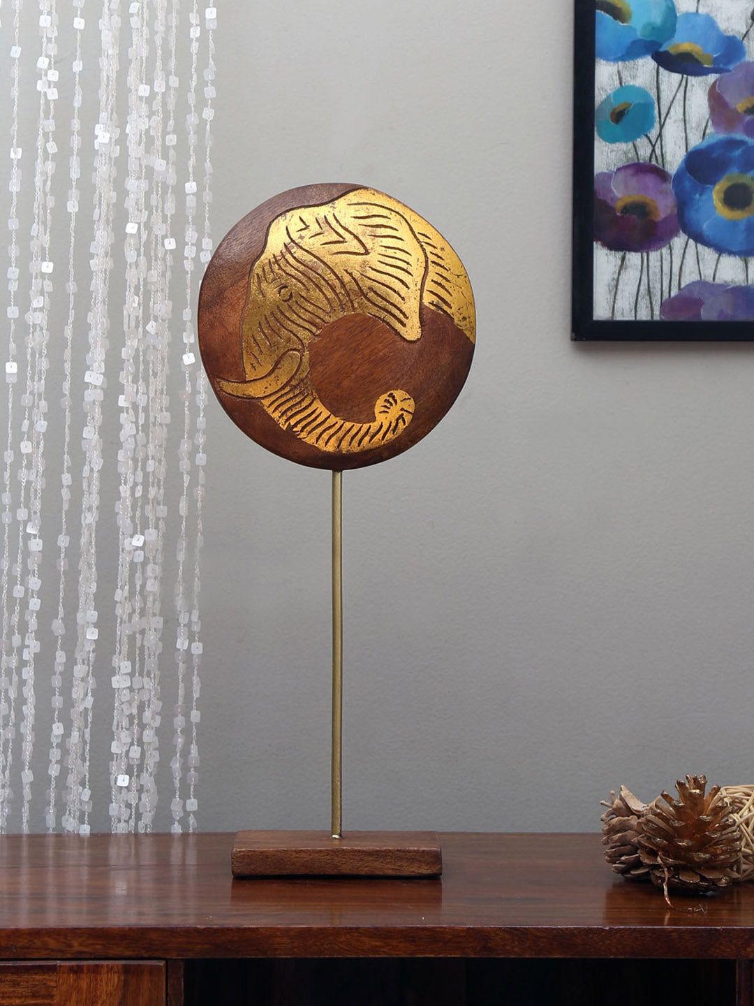 Athome by Nilkamal Gold-Toned & Brown Medium Elephant Face Stand Showpiece Price in India