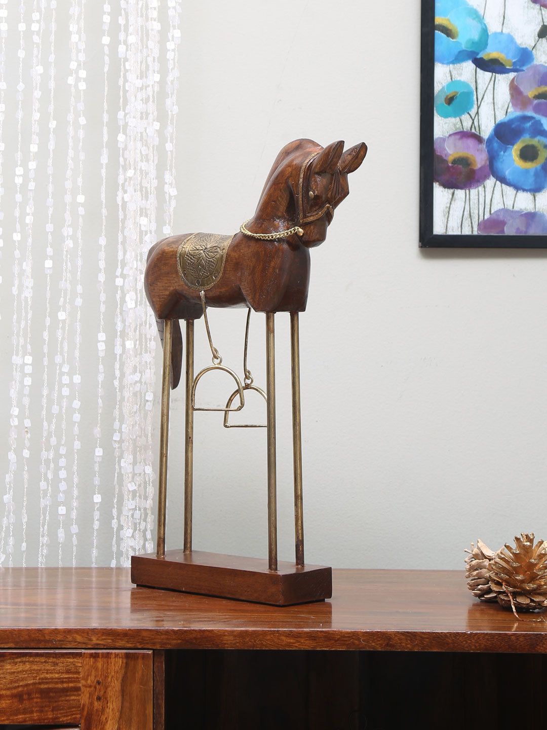 Athome by Nilkamal Gold-toned & Brown Medium Horse Showpiece Price in India