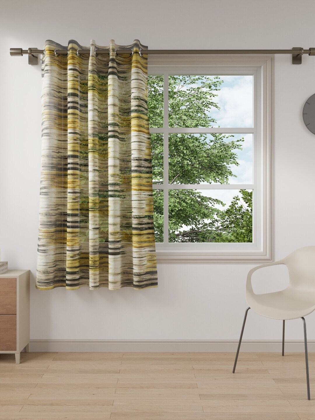 DDecor Yellow & Beige Abstract Black Out Window Curtain Price in India