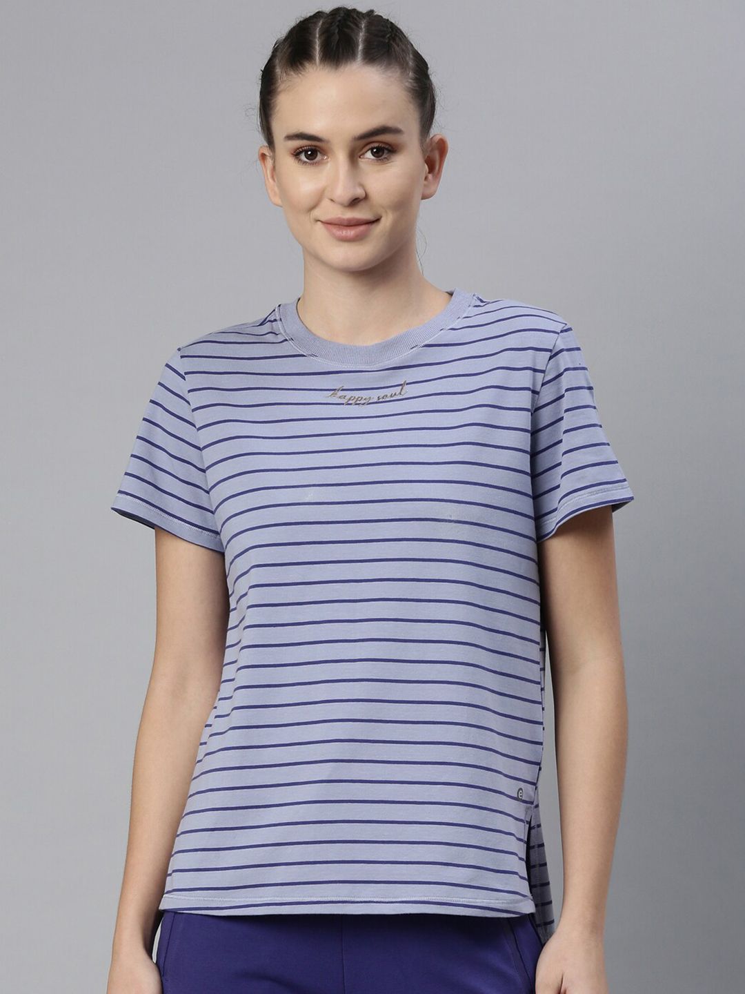 Enamor Women Blue Striped Antimicrobial Outdoor T-shirt Price in India