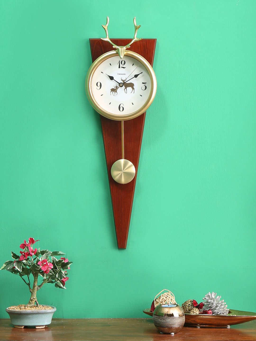Athome by Nilkamal Brown & Gold-Toned Contemporary Pendulum Analogue Wall Clock 19.5 cm Price in India
