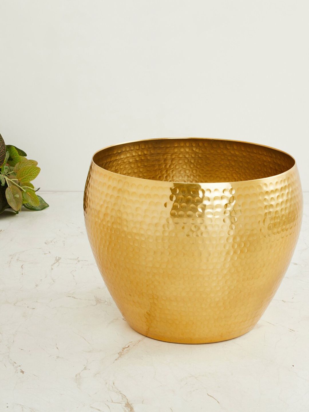 Home Centre Gold-Toned Textured Metal Hammered Planter Price in India