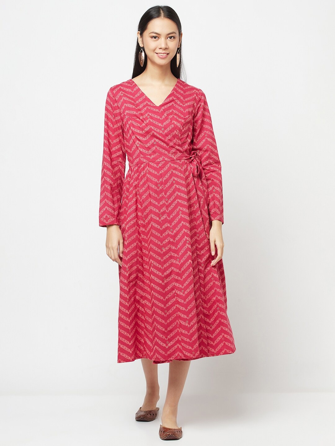 Fabindia Women Pink Midi Cotton Dress Price in India