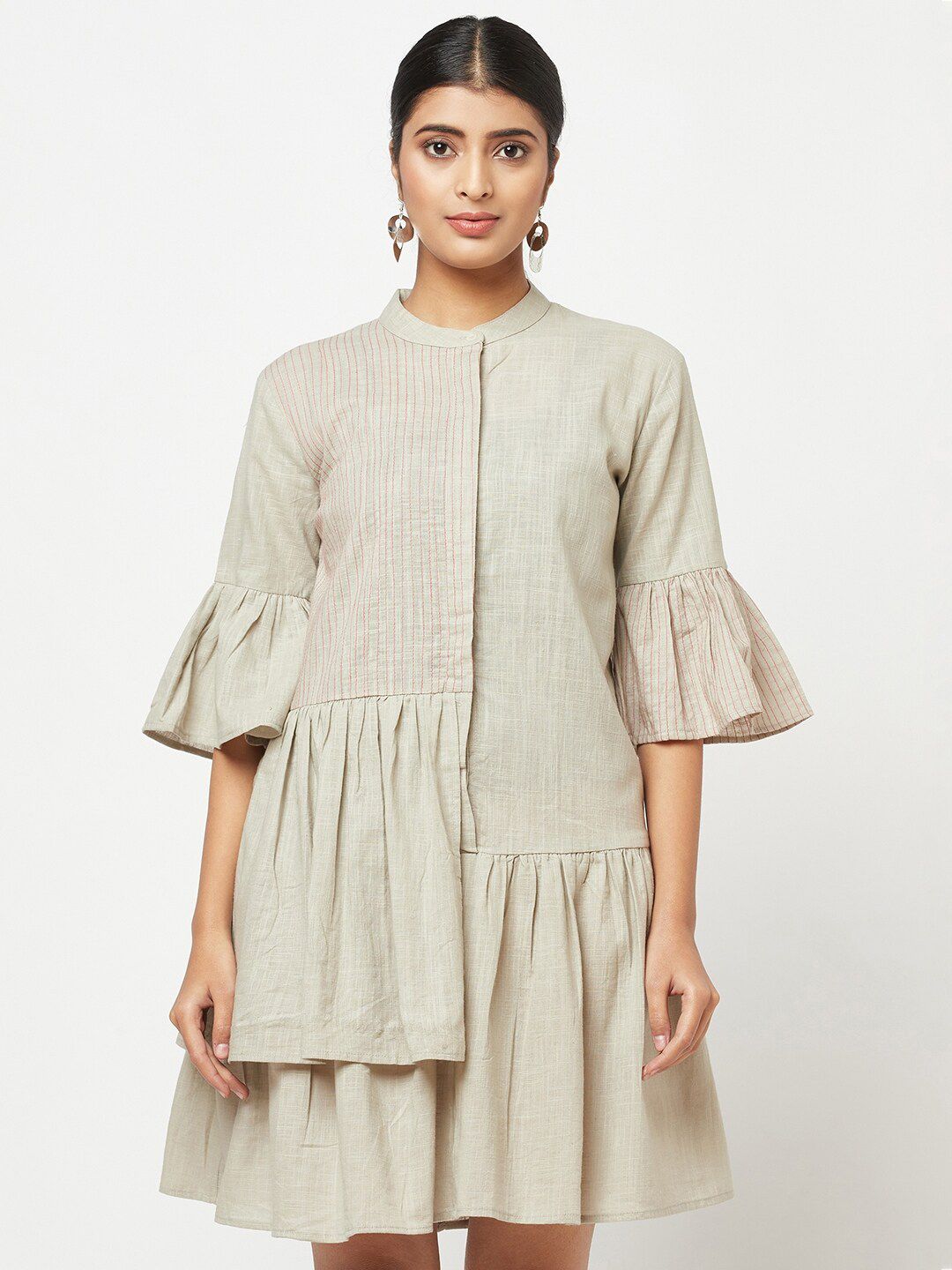 Fabindia Women Grey Drop-Waist Cotton Dress Price in India