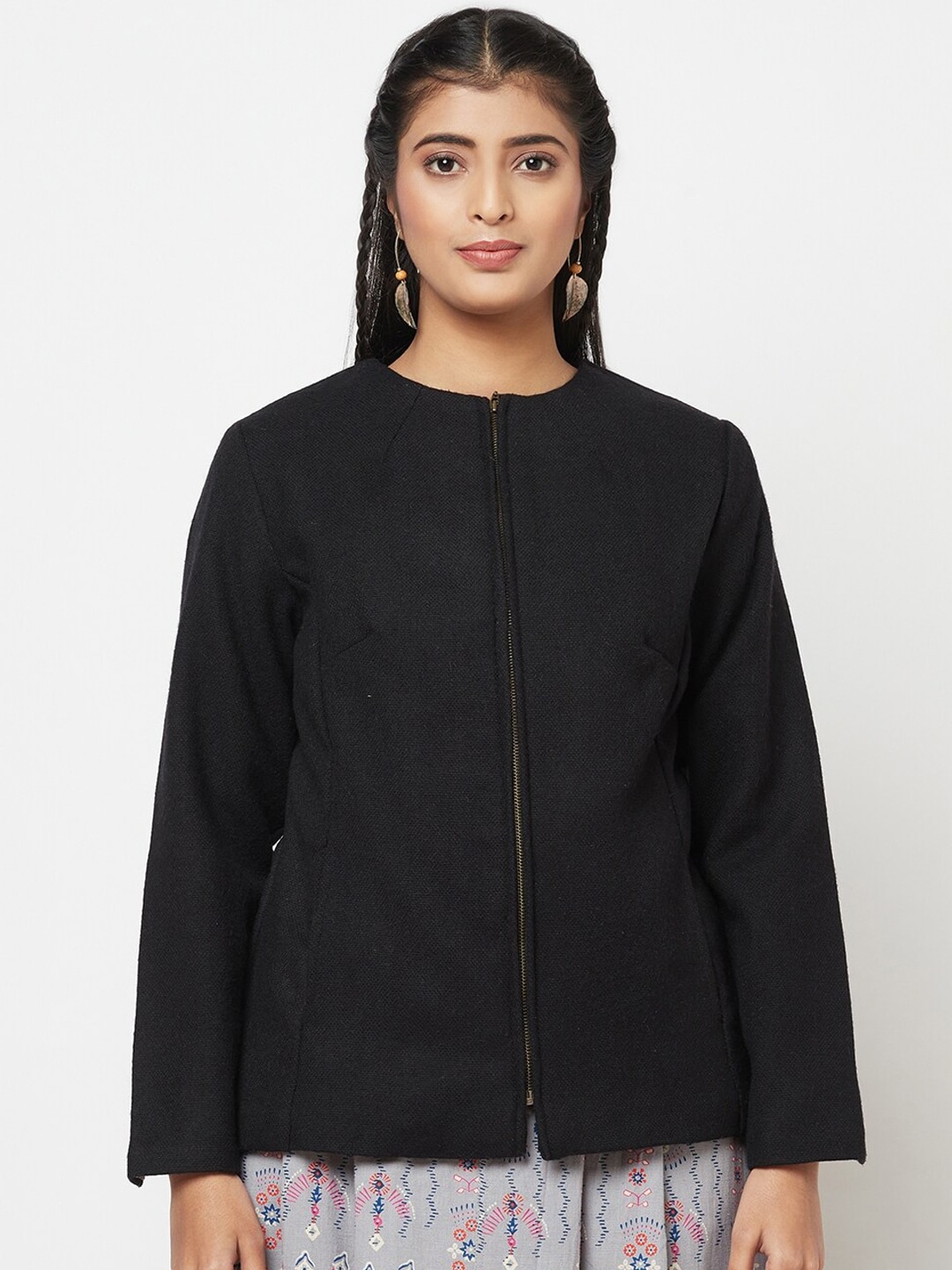 Fabindia Women Black Woolen Tailored Jacket Price in India