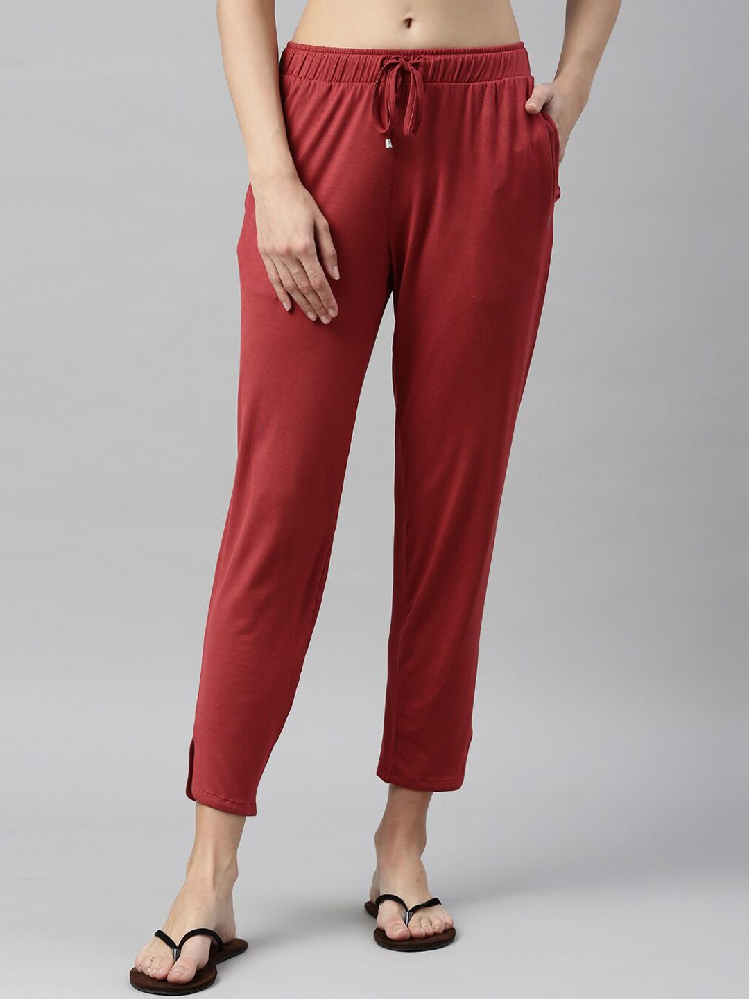 Enamor Women Mahagony Maroon Solid Relaxed Fit Lounge Pant Price in India