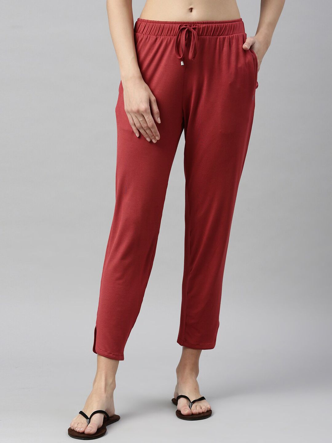 Enamor Women Maroon Solid Relaxed Fit Lounge Pants Price in India