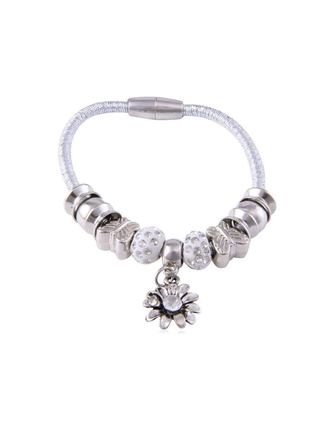 Crunchy Fashion Women Silver-Toned & White Antique Silver-Plated Link Bracelet Price in India