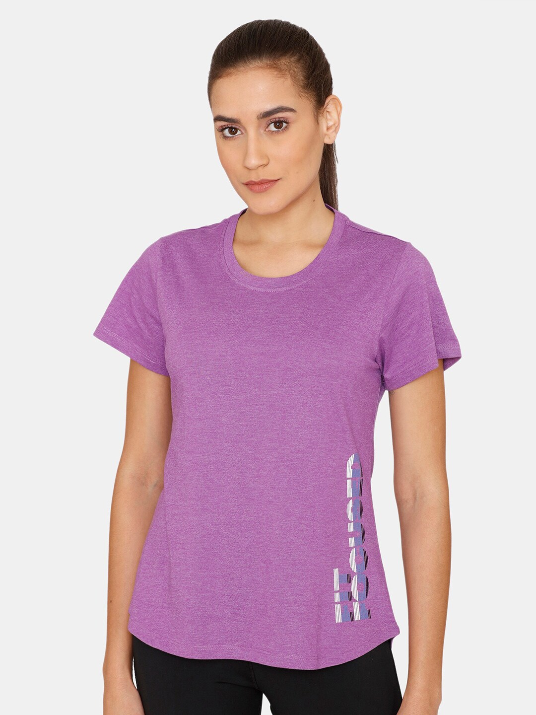 Rosaline by Zivame Women Purple Typography Printed T-shirt Price in India