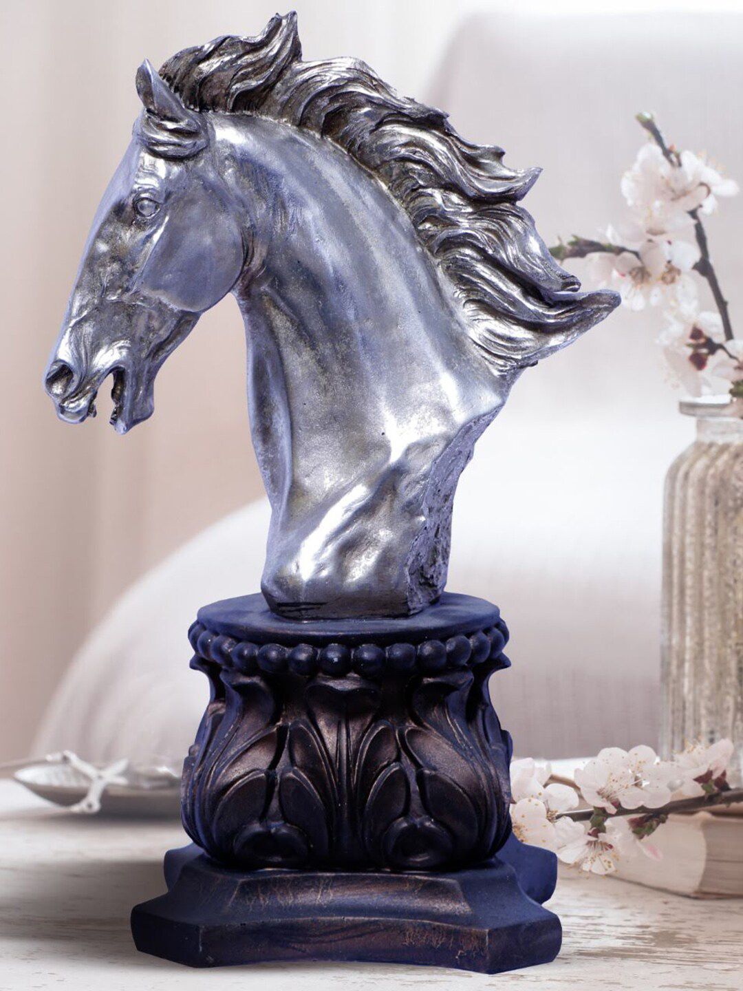 THE WHITE INK DECOR Silver-Toned Horse Statue Showpiece Price in India