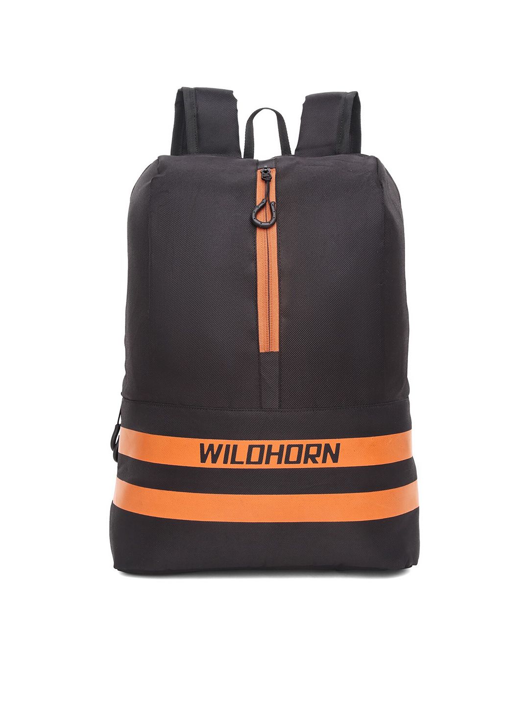 WildHorn Unisex Black & Orange Colourblocked Backpack with Compression Straps Price in India