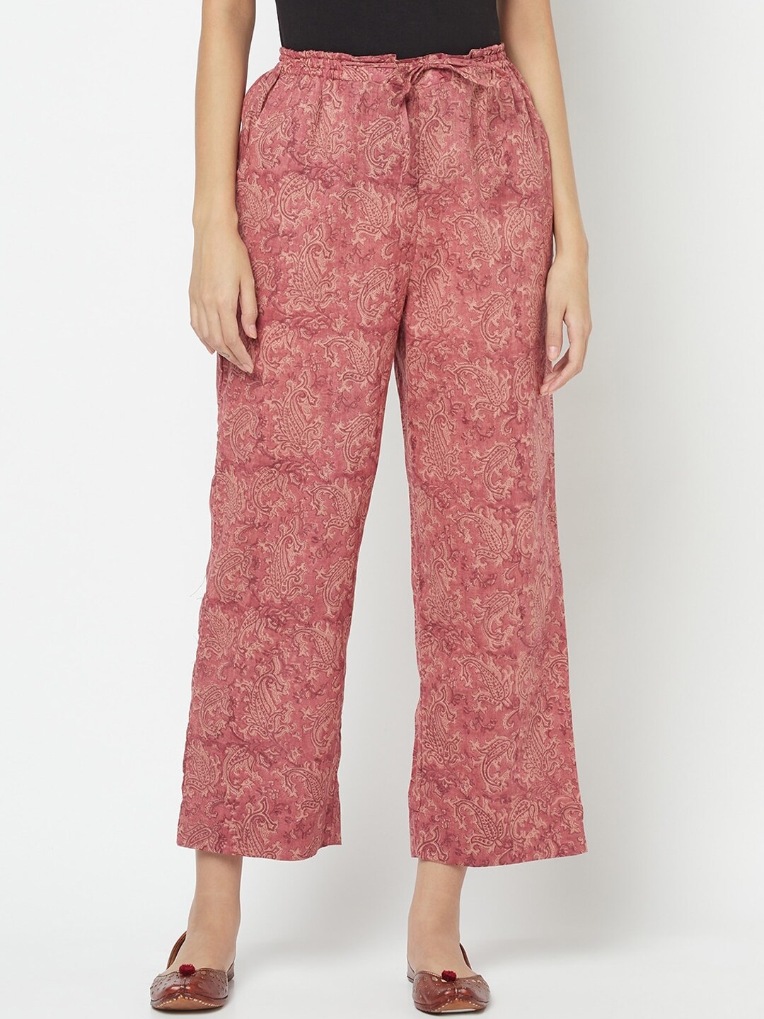 Fabindia Women Pink Ethnic Motifs Printed Trousers Price in India