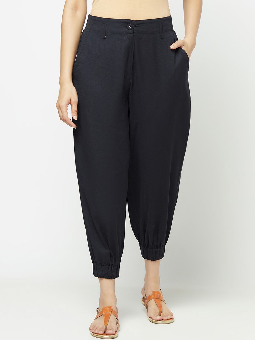 Fabindia Women Black Cotton Trousers Price in India