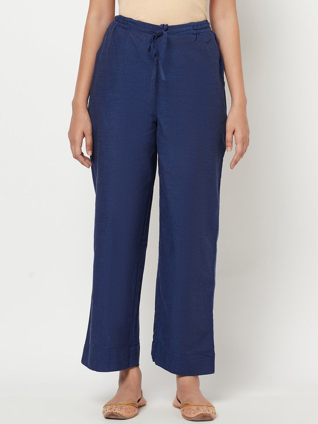 Fabindia Women Navy Blue Solid Trousers Price in India