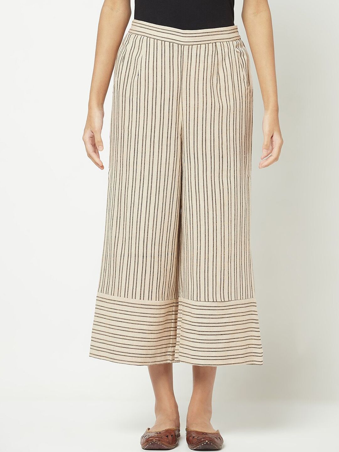 Fabindia Women Beige Striped Culottes Trousers Price in India