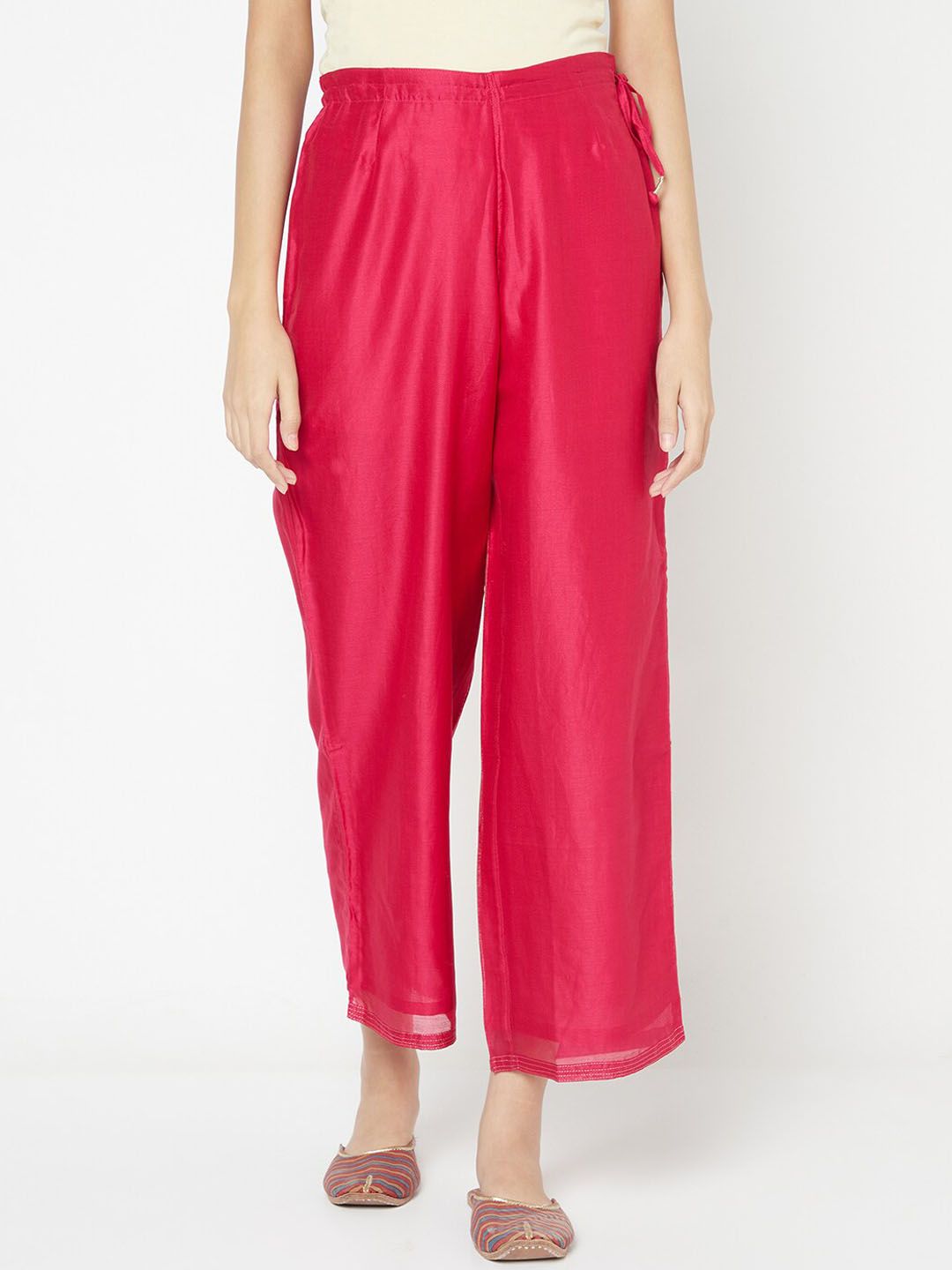 Fabindia Women Pink Cotton Silk Trousers Price in India