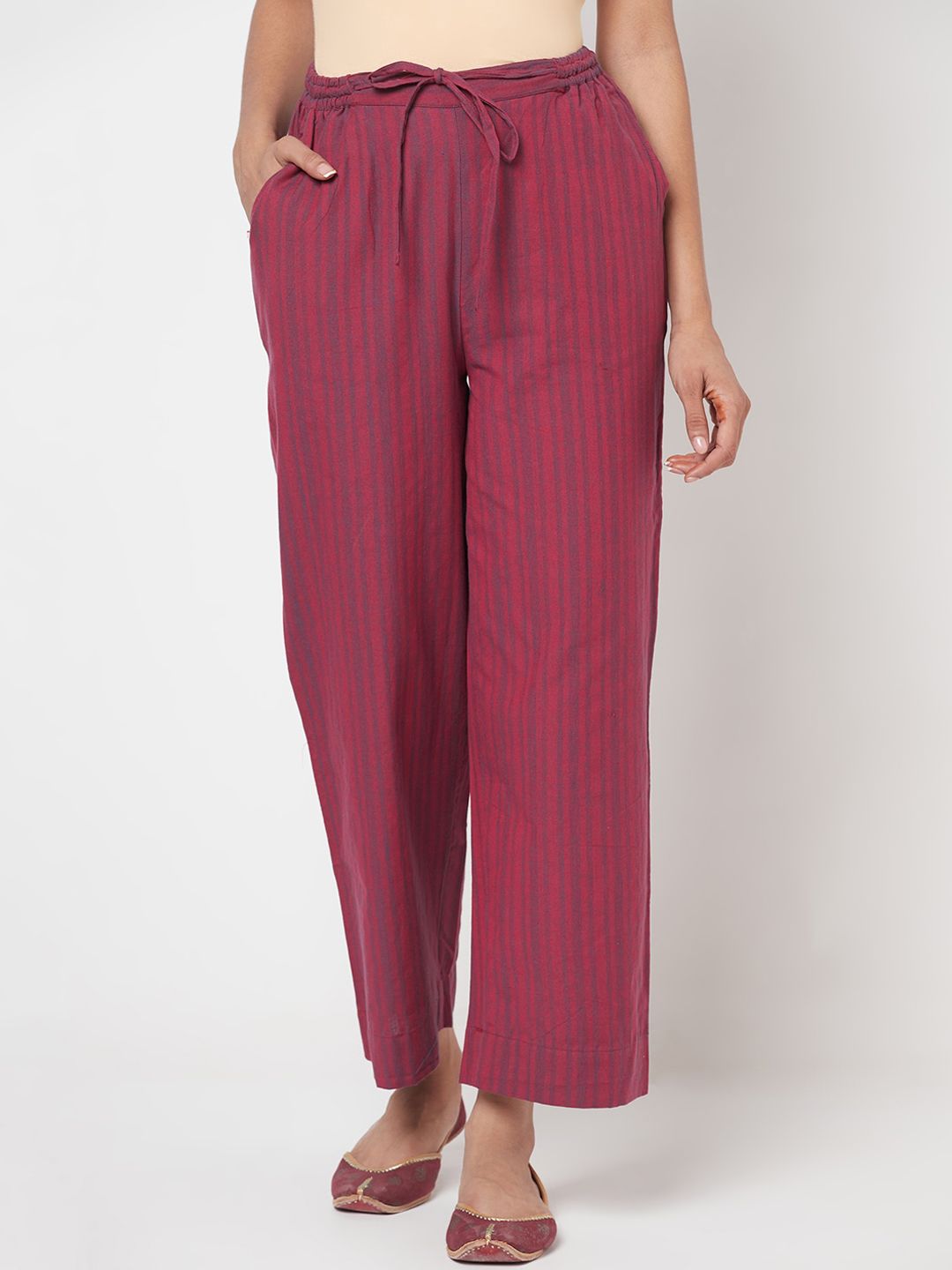 Fabindia Women Purple Striped Trousers Price in India