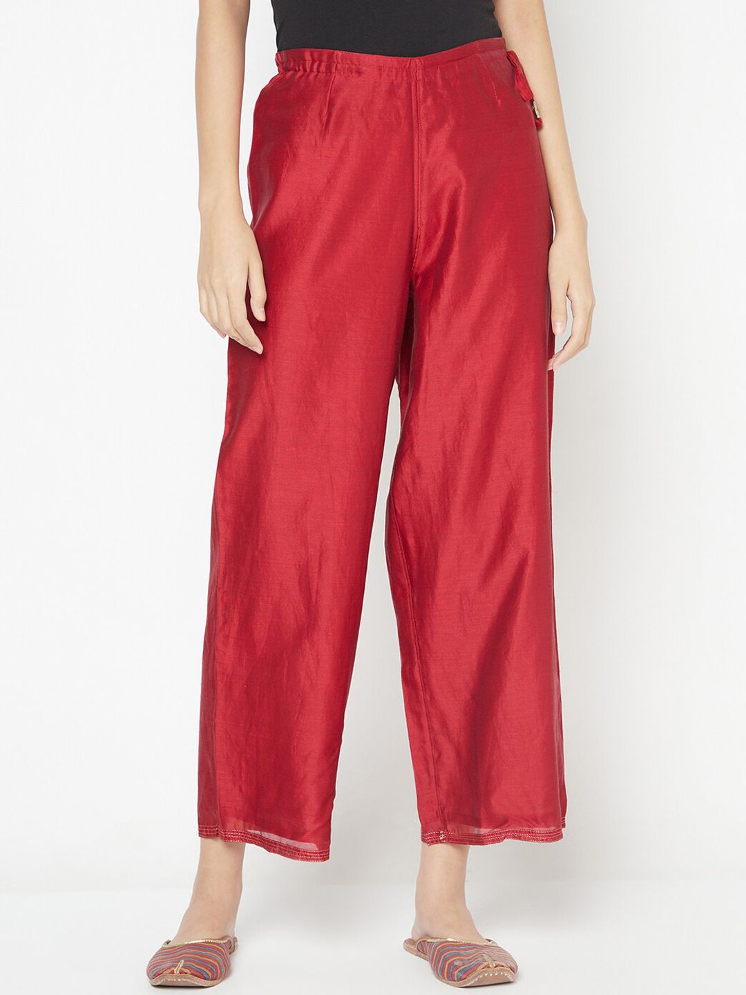 Fabindia Women Red Cotton Silk Trousers Price in India