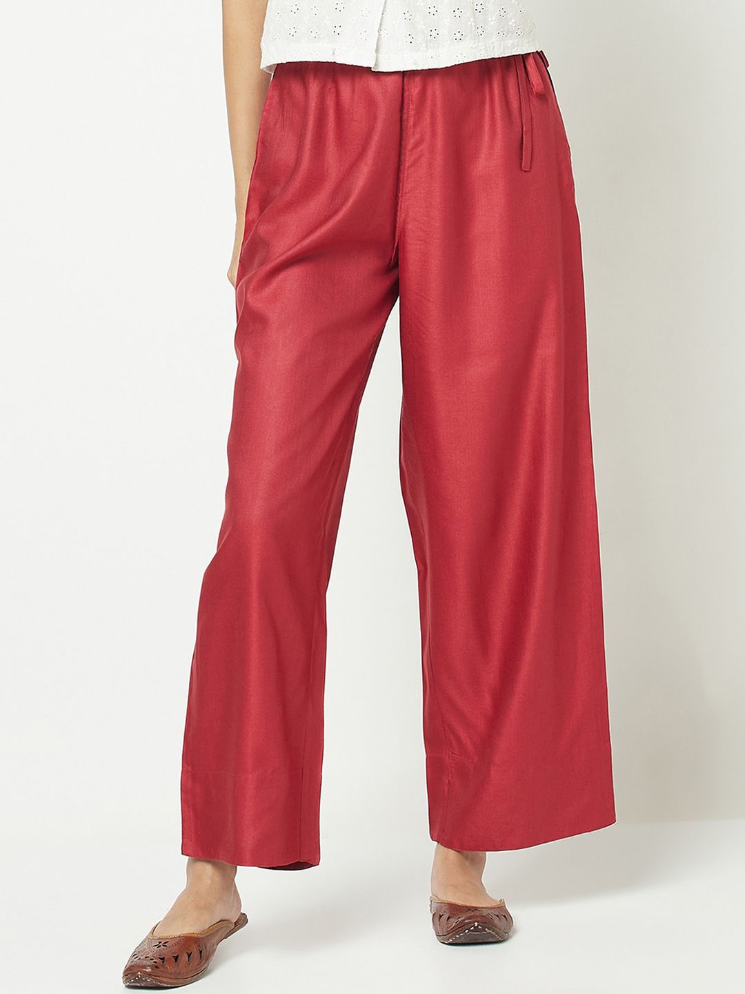 Fabindia Women Maroon Parallel Trousers Price in India