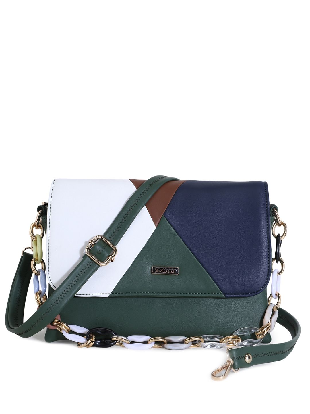 Exotic Green Colourblocked PU Structured Sling Bag Price in India