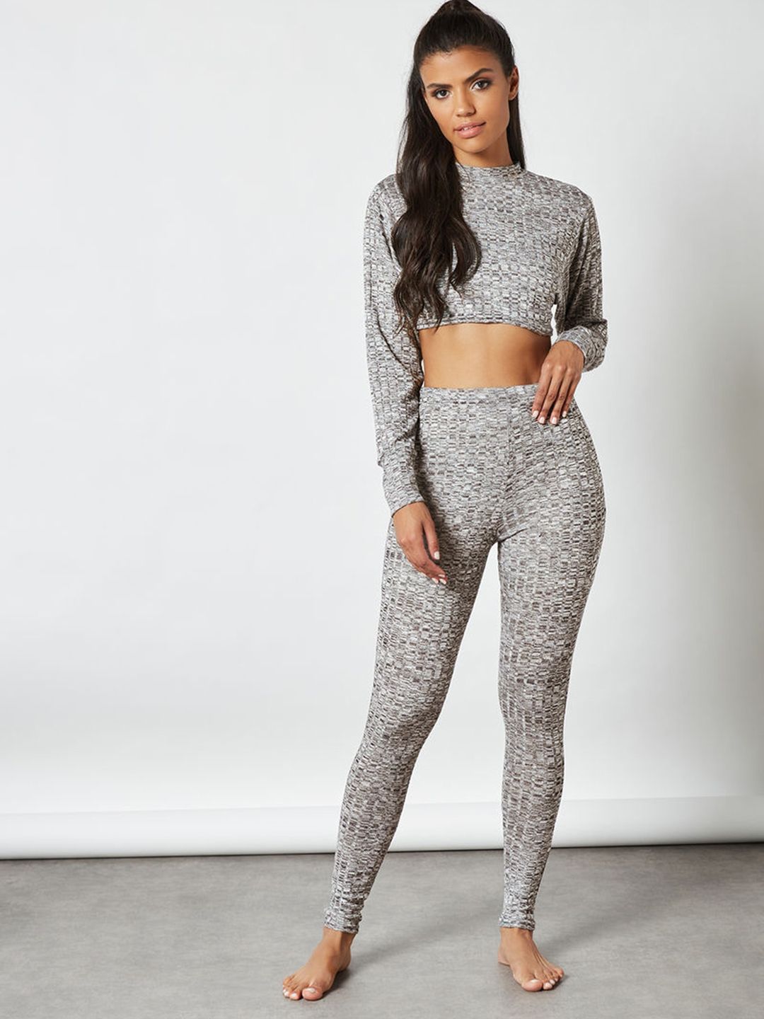 Femme Luxe Women Grey & Black Self Design Pyjama Set Price in India