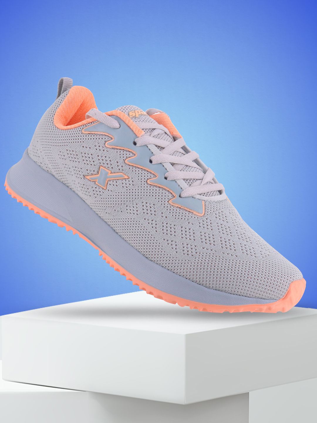 Sparx Women Grey & Peach Mesh Running Shoes