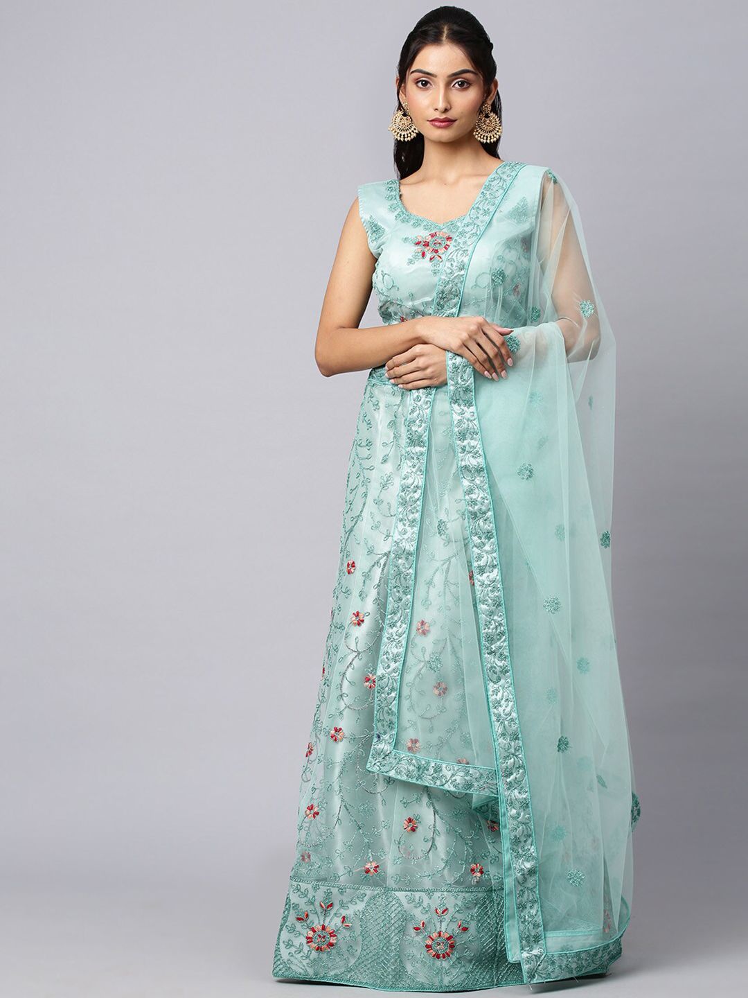 Rajesh Silk Mills Blue Embroidered Semi-Stitched Lehenga & Unstitched Blouse With Dupatta Price in India