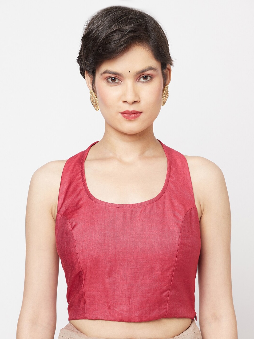 Fabindia Women Pink Solid Woven Saree Blouse Price in India