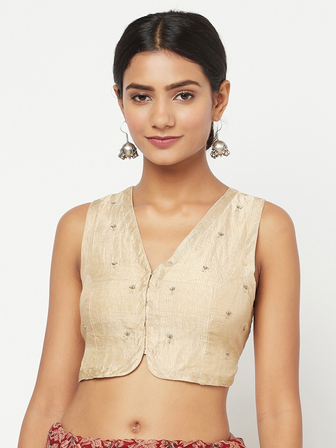 Fabindia Women Beige Embroidered Saree Blouse Price in India