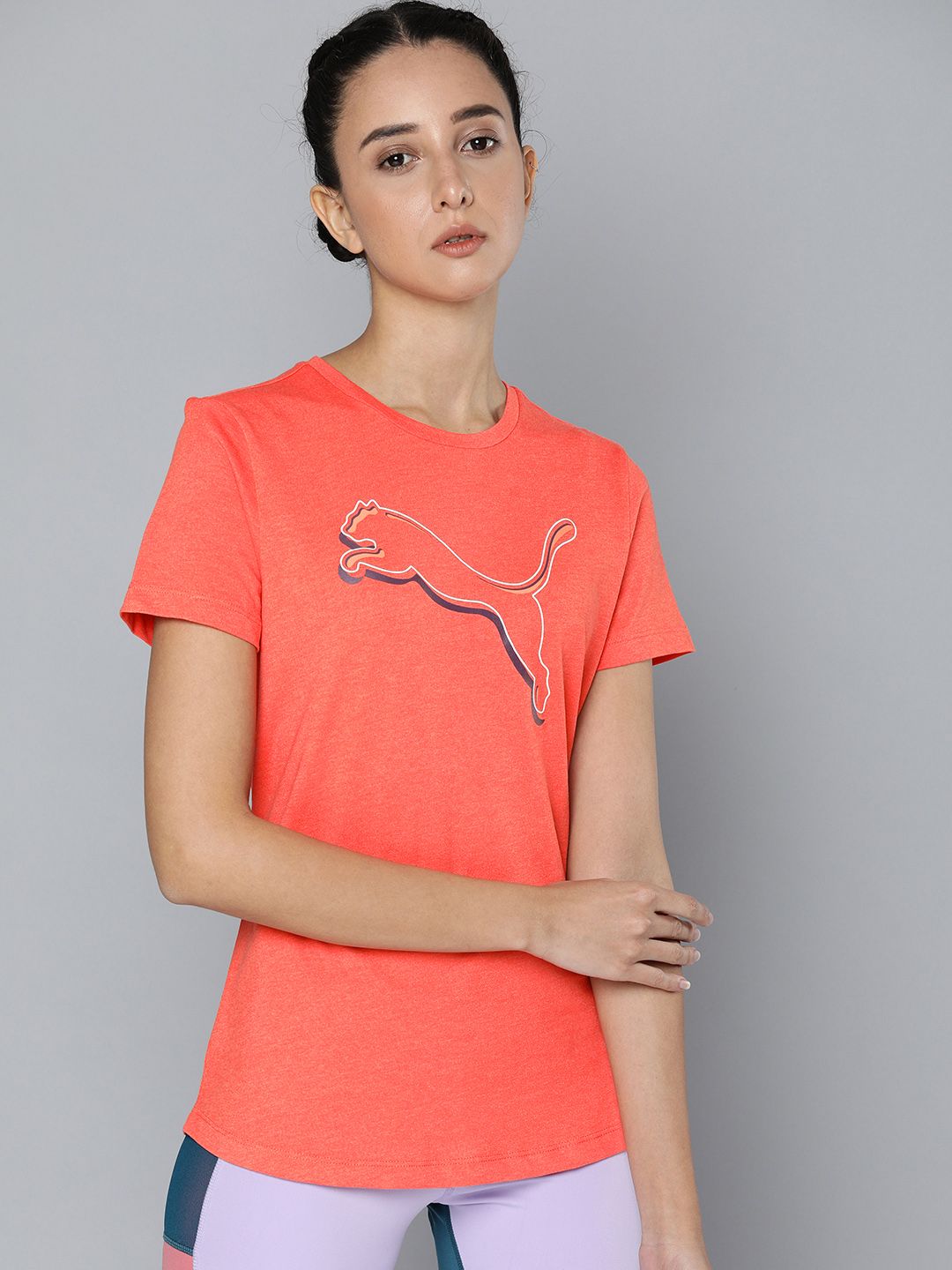 Puma Women Orange Brand Logo Printed Round-Neck Sports T-shirt Price in India