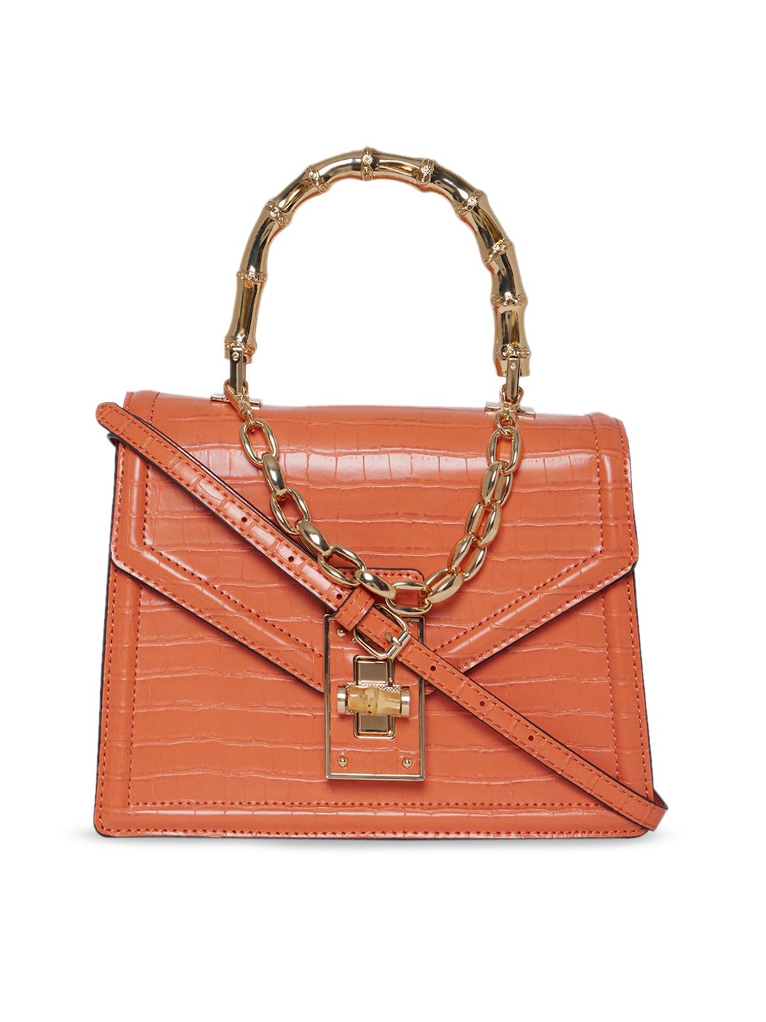 ALDO Women Orange Textured Structured Handheld Bag Price in India