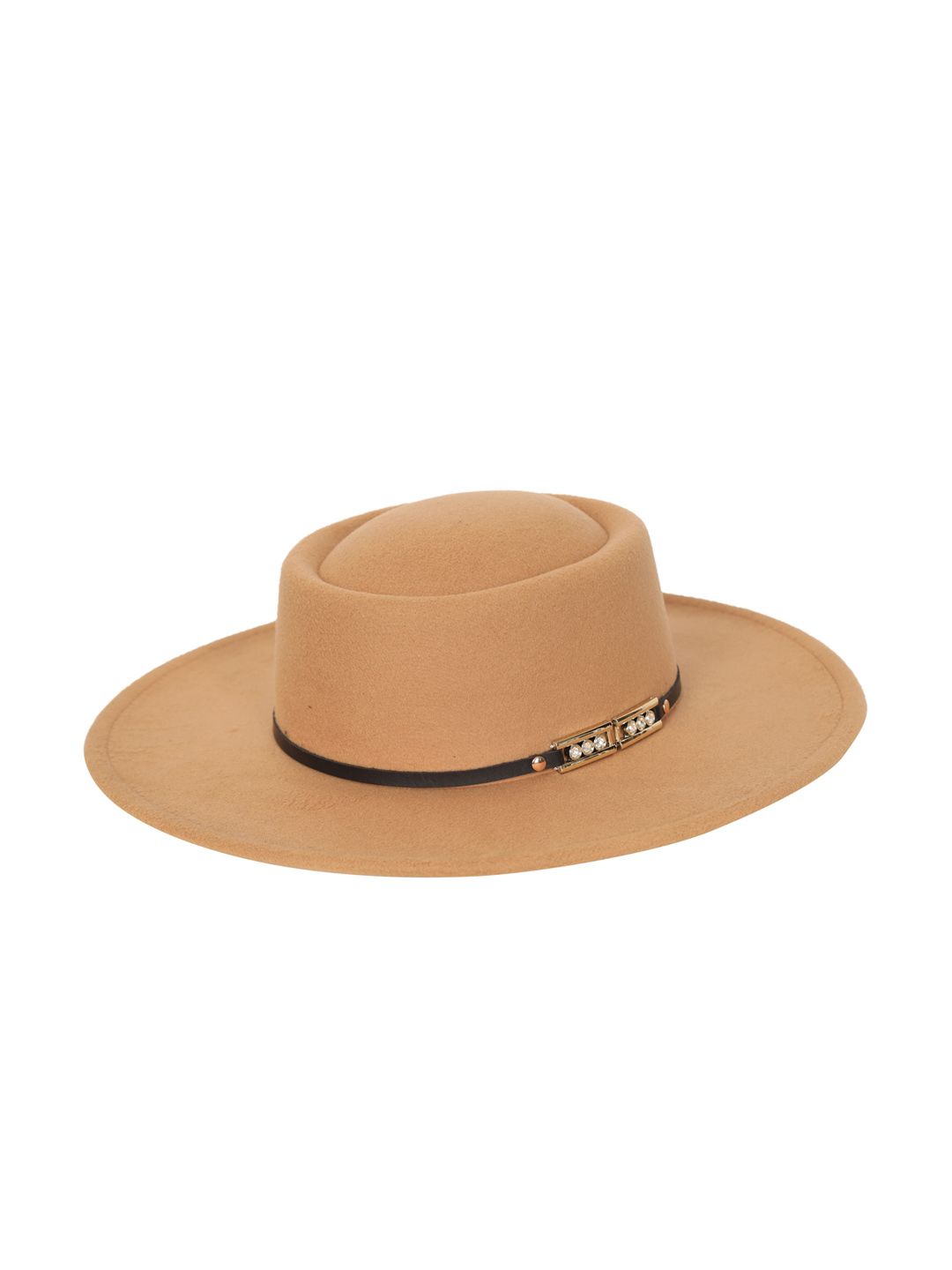 FabSeasons Women Beige Classic Wide Brim Buckle Fedora Hat Price in India